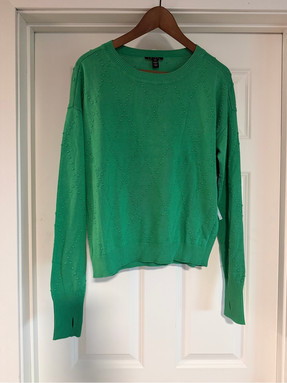 Tribal Green Crewneck Dot-Texture Sweater